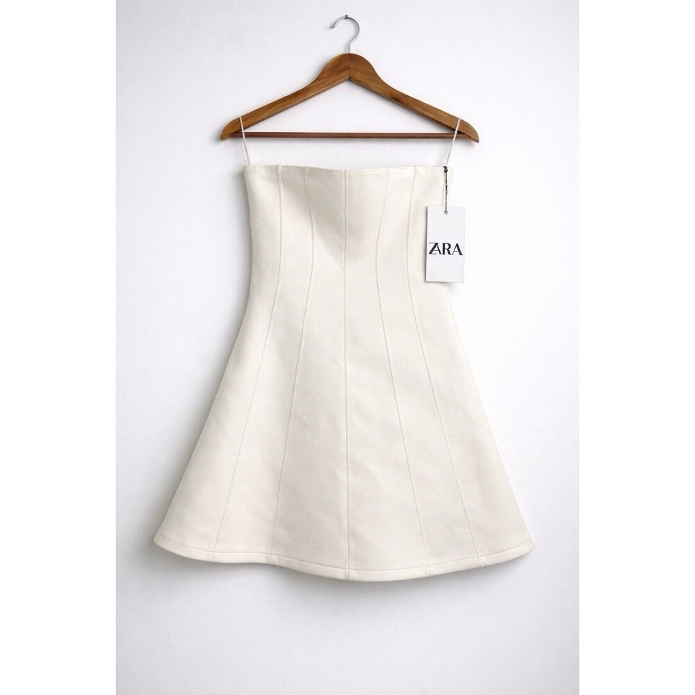Zara Strapless Cream Corset Mini Dress Structured Fit Size M NWT